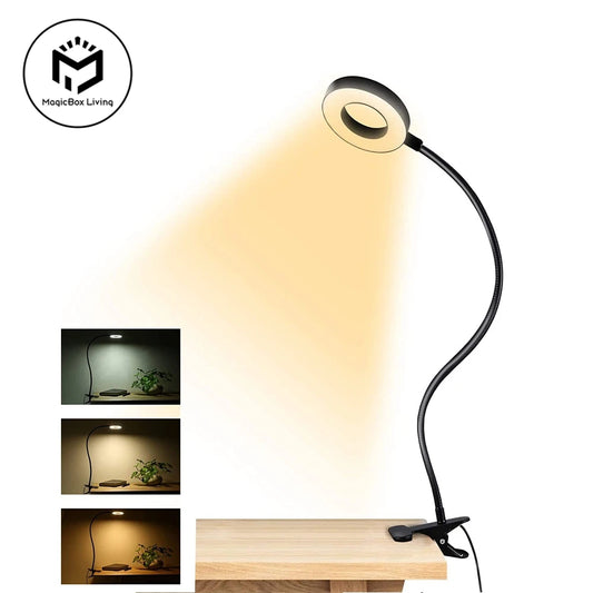 48 LED Clip-on Desk Lamp - 360° Gooseneck 3 Color Modes 10 Brightness Reading Light