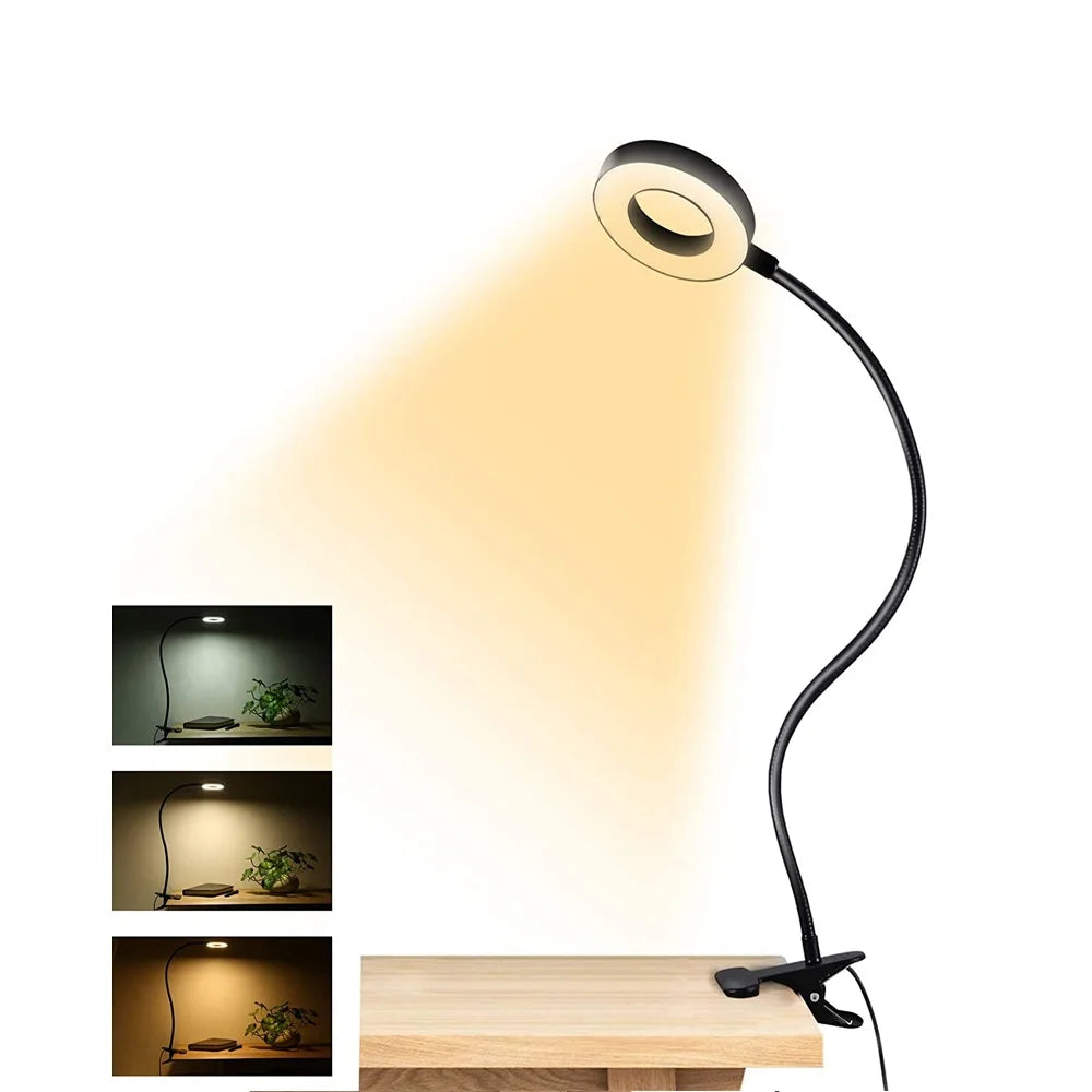 48 LED Clip-on Desk Lamp - 360° Gooseneck 3 Color Modes 10 Brightness Reading Light