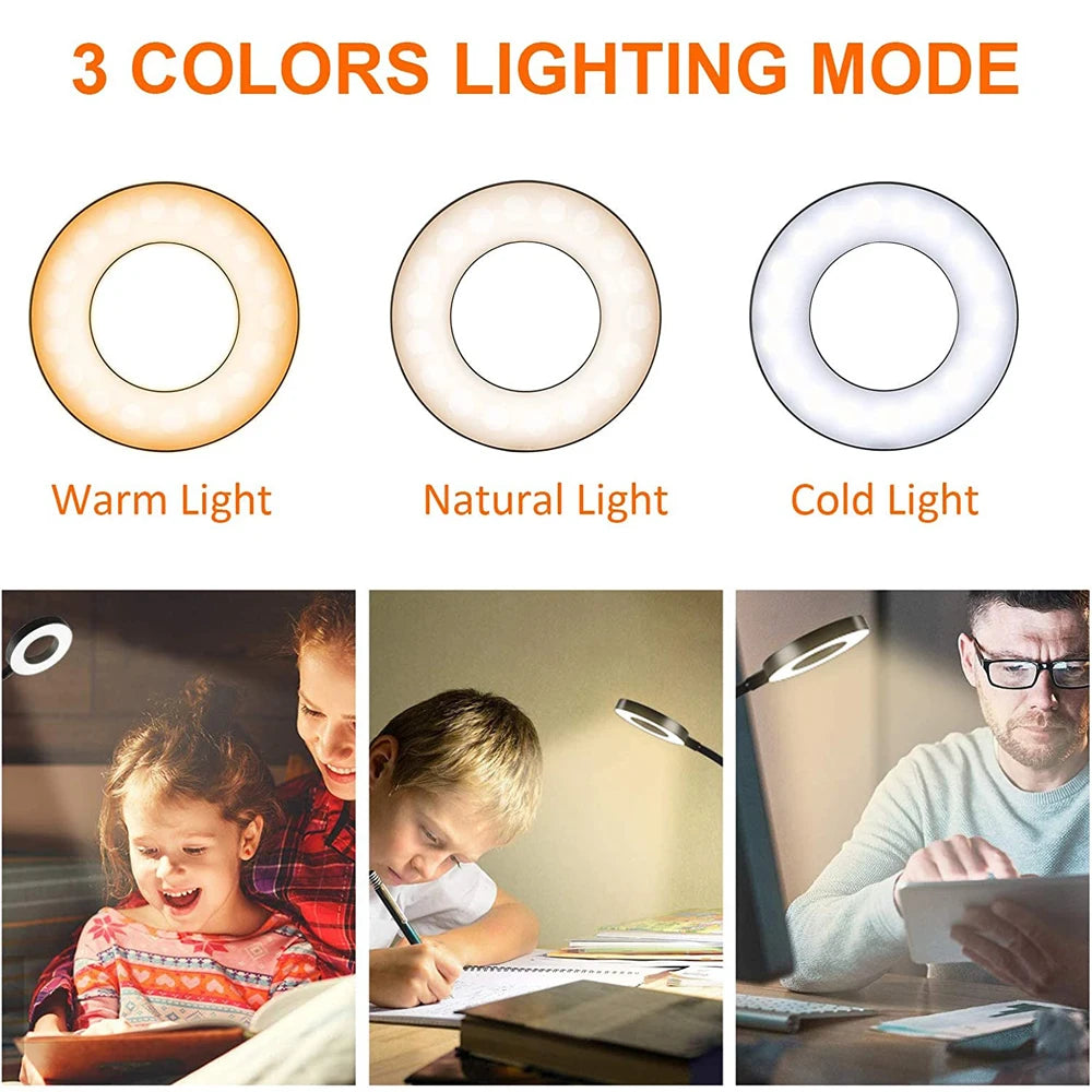 48 LED Clip-on Desk Lamp - 360° Gooseneck 3 Color Modes 10 Brightness Reading Light