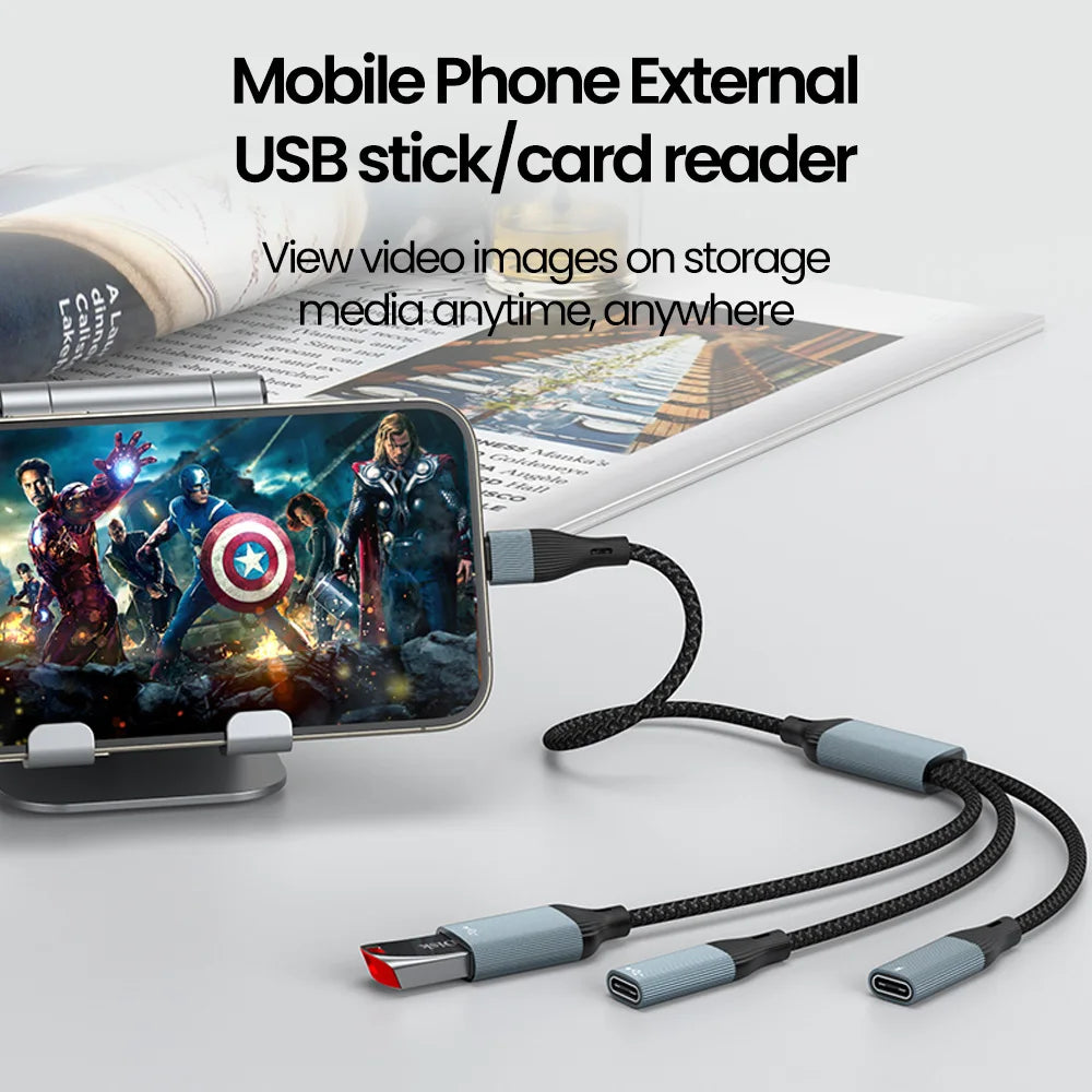 PD 60W USB C Hub Cable - Multi Port Fast Charging + OTG Adapter (Type C Splitter)