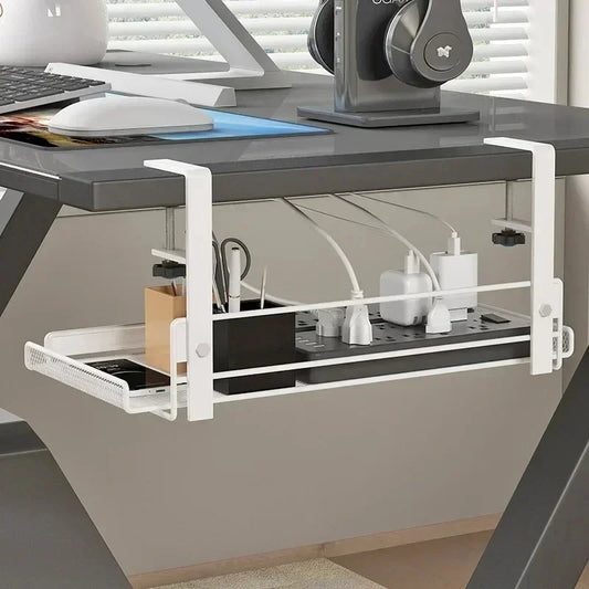 No-Drill Steel Under Desk Cable Tray – Wire Management Rack for Clean Setup