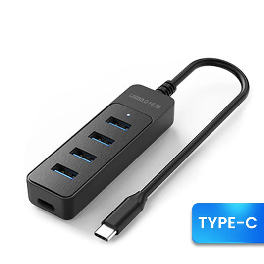 USB 3.0 4-Port Hub with Type-C Power - High Speed Multi USB Expander