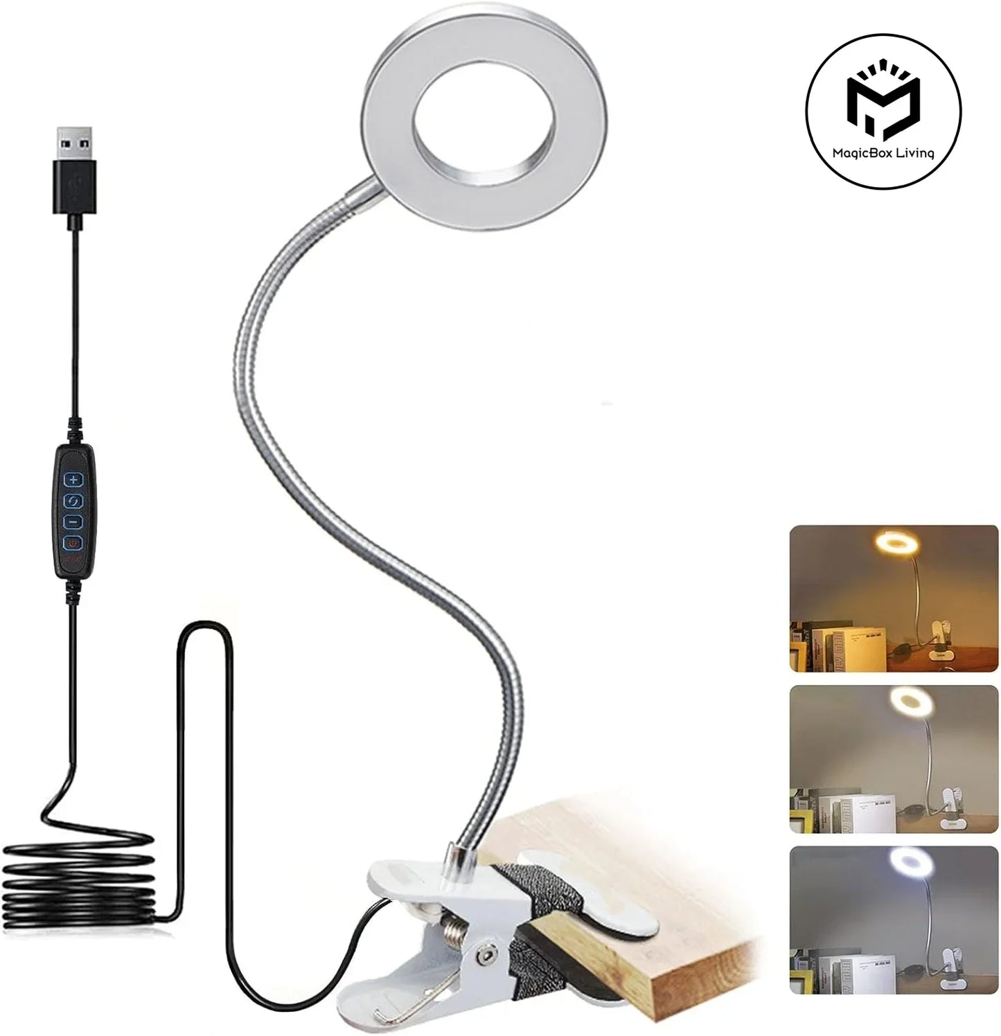 48 LED Clip-on Desk Lamp - 360° Gooseneck 3 Color Modes 10 Brightness Reading Light